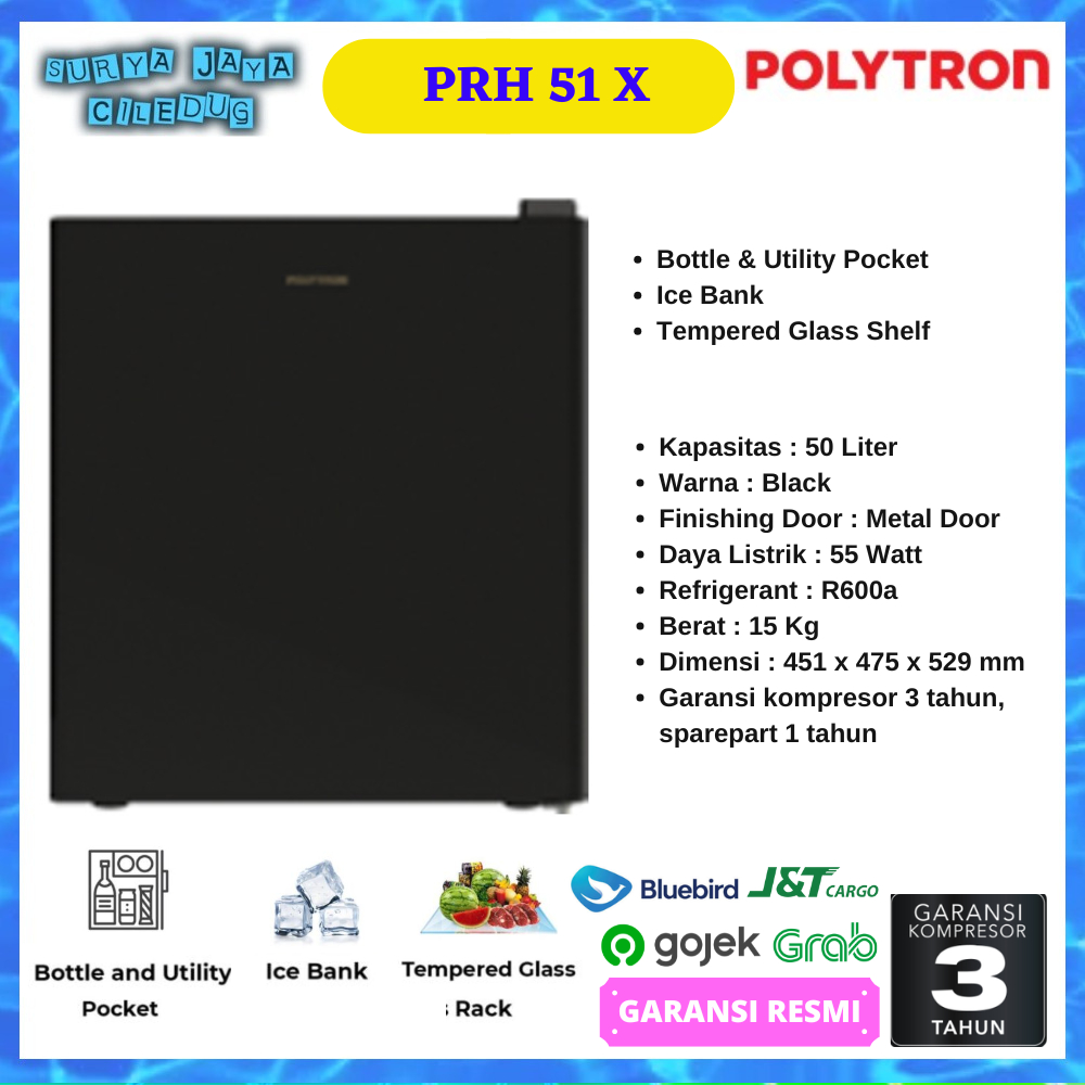 KULKAS MINI POLYTRON PRH51X PORTABLE COCOK UNTUK APARTMENT, KOST, KAMAR, KANTOR