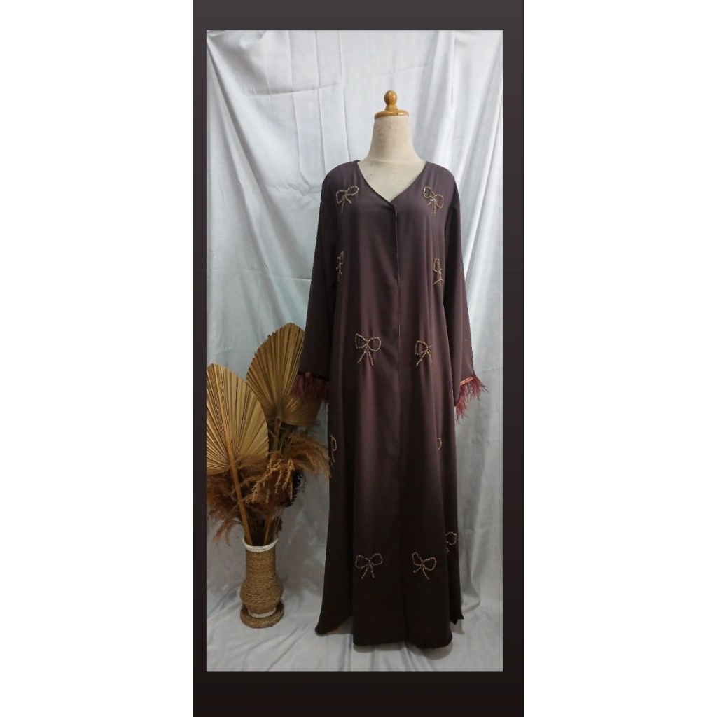 abaya pita mutiara rumbai elegant mewah//abaya arab// set pashmina//free tas wanita