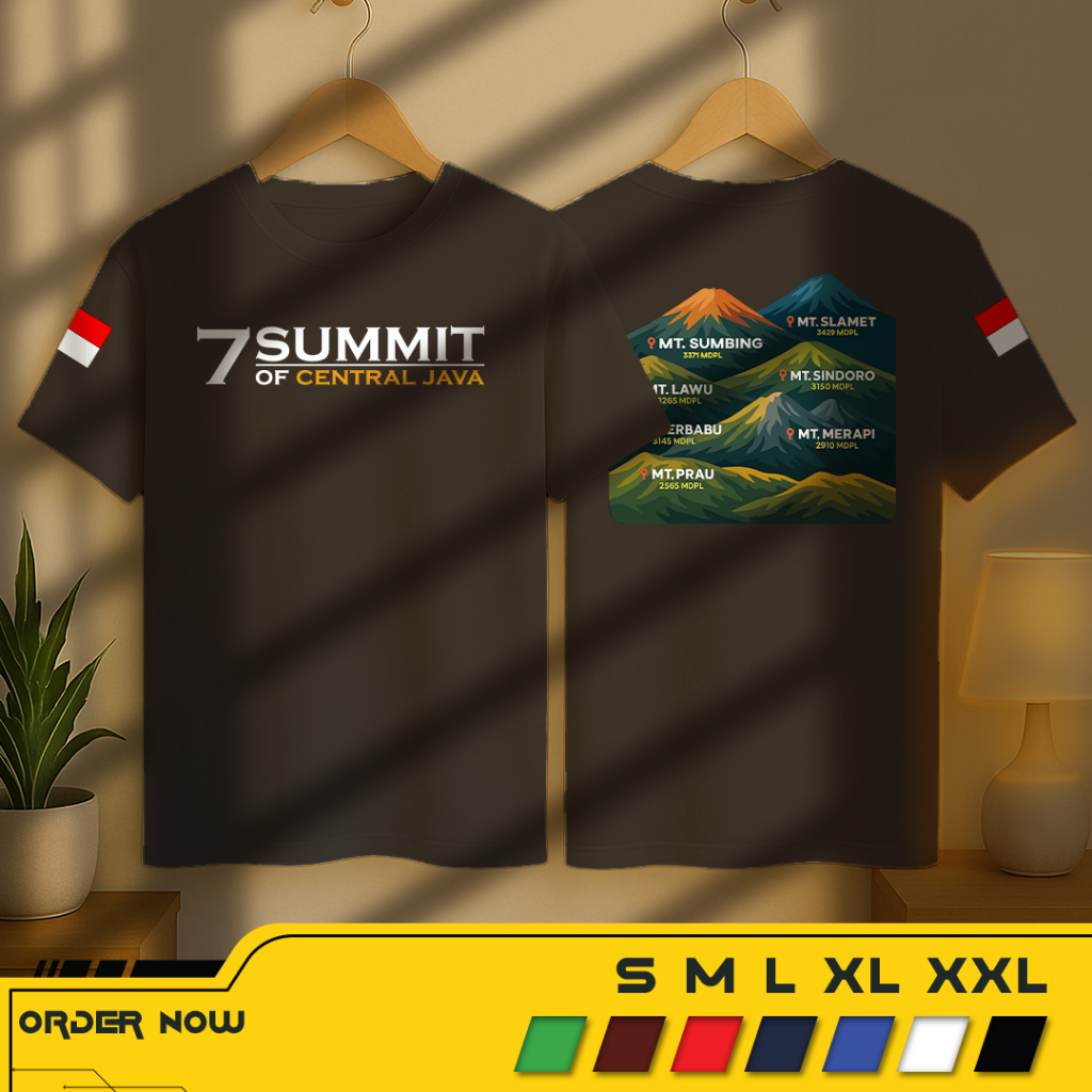 Kaos Anak Gunung 7 Summit Of Central Java Mountain Hiking Sablon DTF Premium Cotton Combad 30S
