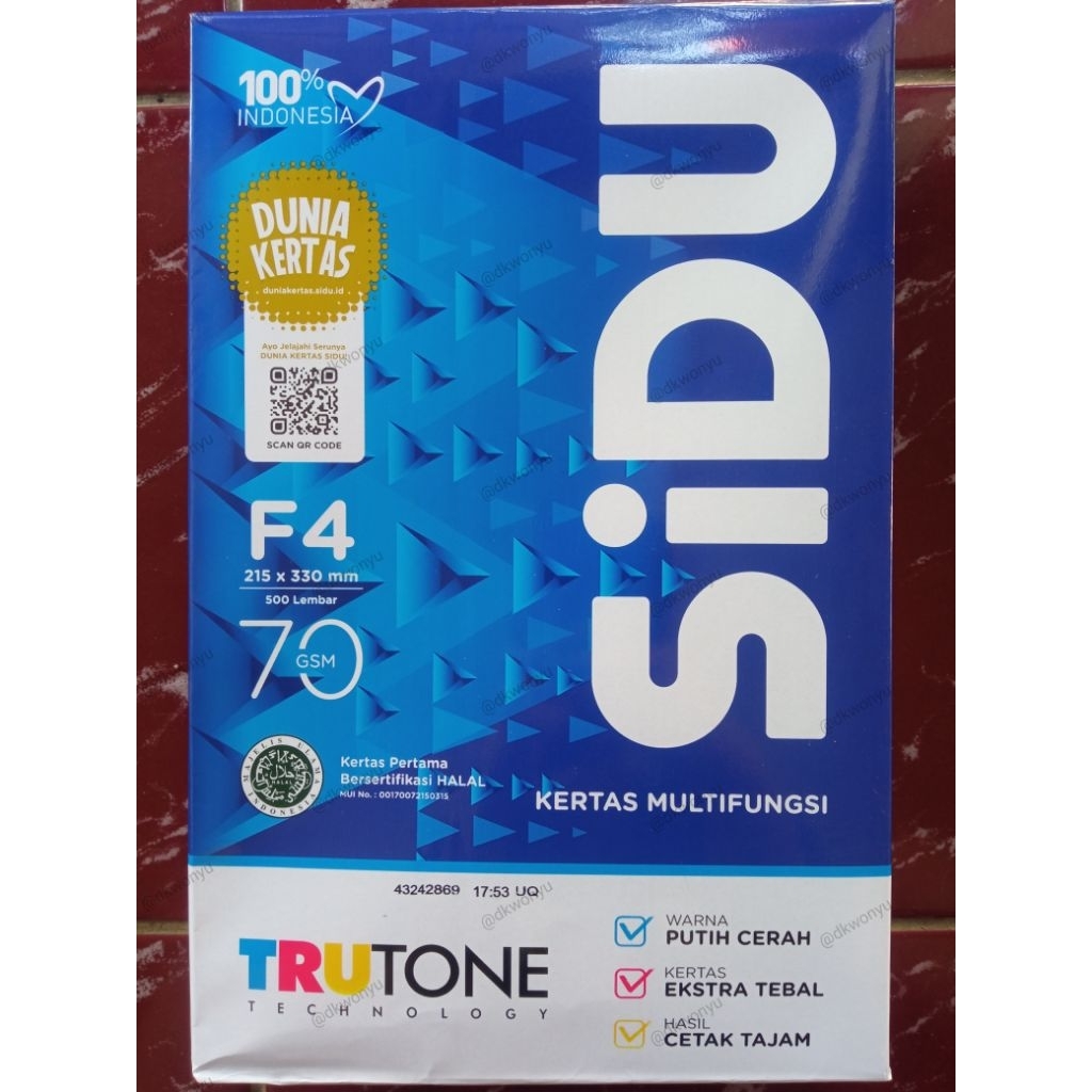 

SINAR DUNIA SIDU KERTAS FOTOCOPY PRINT F4 70 GSM PUTIH 500 LEMBAR
