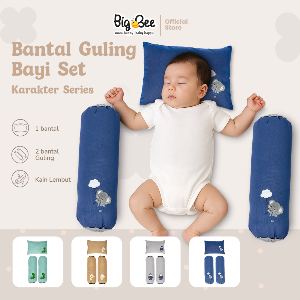 Big Bee Bantal Guling Bayi Set Karakter Series Bahan Halus Tidak Berbulu