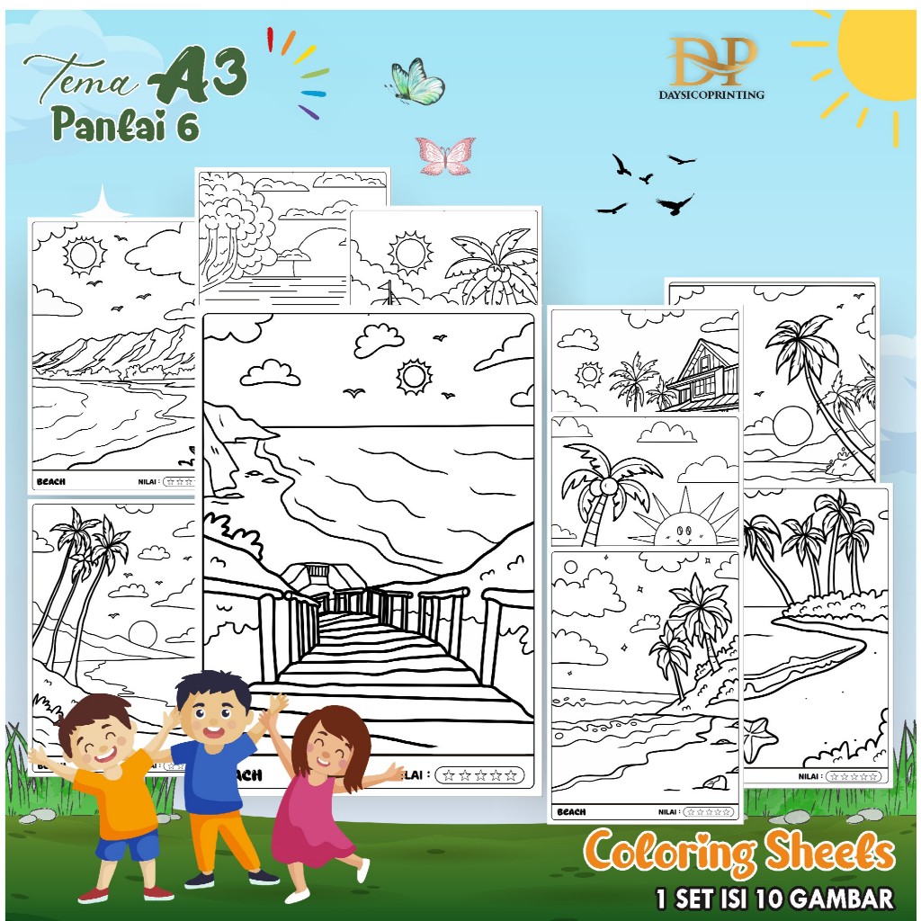 

(PANTAI 06) KERTAS MEWARAI ANAK PEMANDANGAN A3 - LEMBAR MEWARNAI MURAH READY STOCK - COLORING SHEETS ANAK PAUD/TK