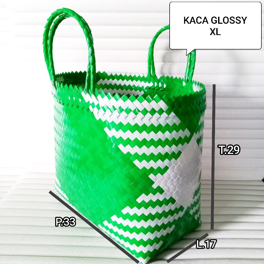 tas anyaman kaca(XL)/tas belanja (XL) /tas bahan glosy tebal(XL)tas jinjing wanita/tote bag/tas kera