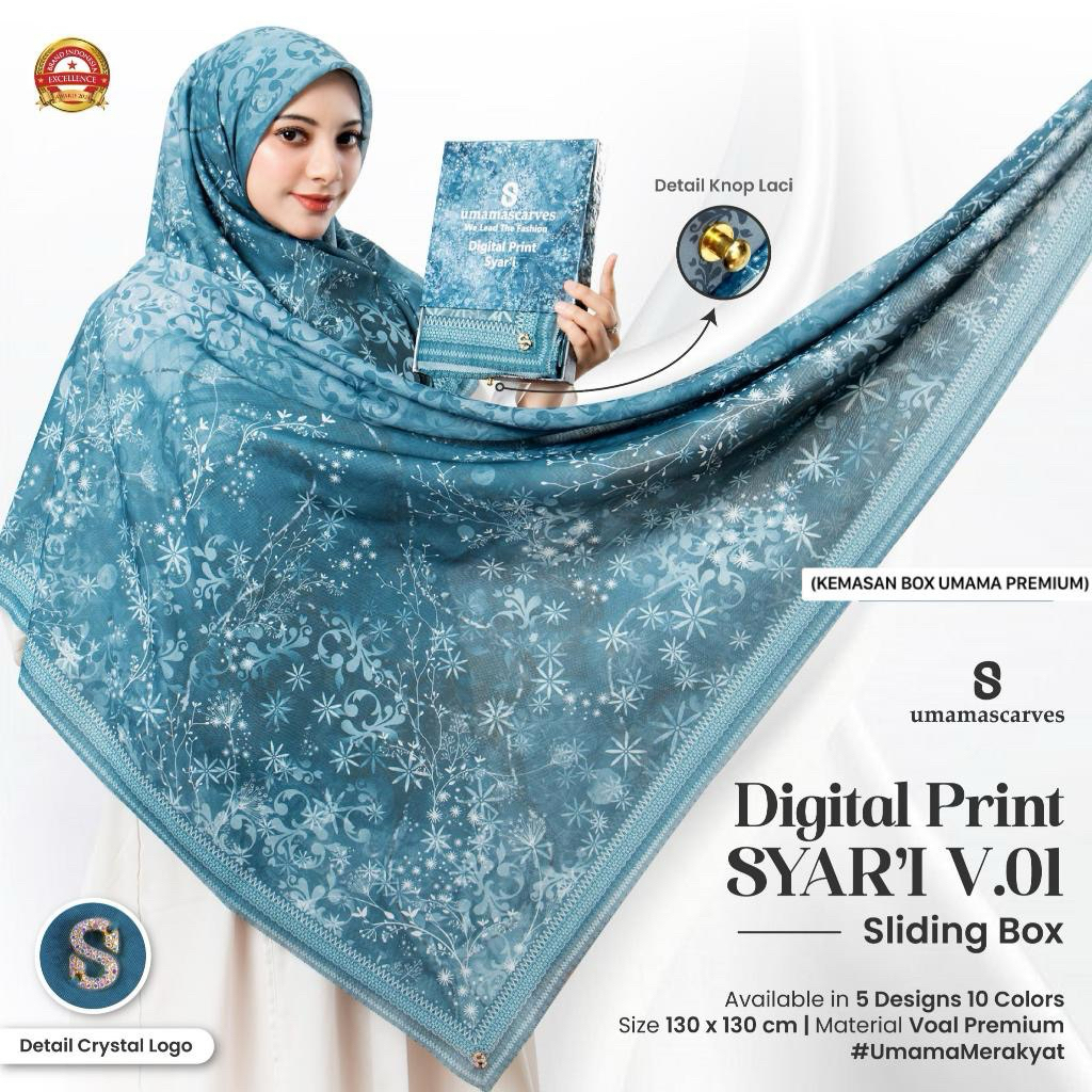 [READY SAMEDAY] JILBAB JUMBO HIJAB UMAMA SYARI BOX DIGITAL PRINTING SYAR’I MOTIF LASERCUT METAL LOGO