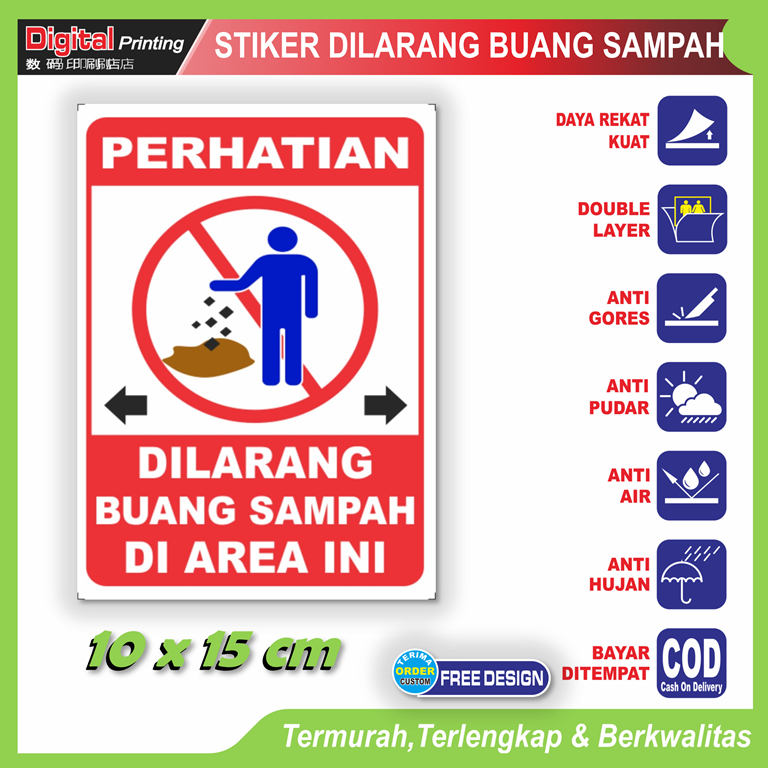 

Stiker tulisan dilarang membuang sampah di area ini sticker peringatan kebersihan lingkungan