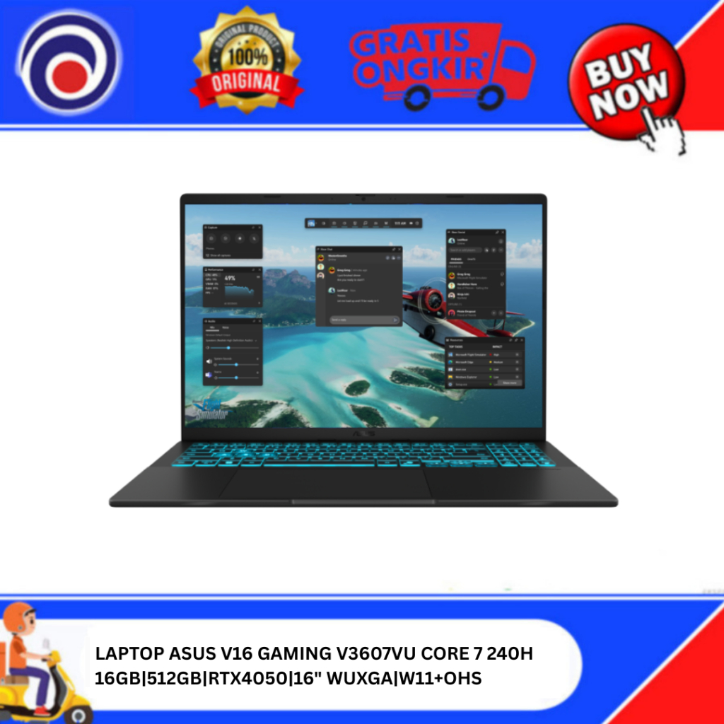 LAPTOP ASUS V16 GAMING V3607VU CORE 7 240H 16GB|512GB|RTX4050|16" WUXGA|W11+OHS