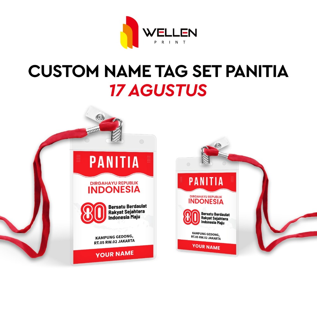 WELLEN PRINT - Cetak Name Tag Set Panitia 17 Agustus Custom / Print ID Card Kartu Panitia Lomba HUT 