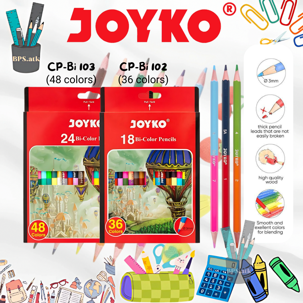 

Pensil Warna / Color Pencil JOYKO Pensil Warna 2 Sisi Bolak Balik CP-BI 100/101/102/103