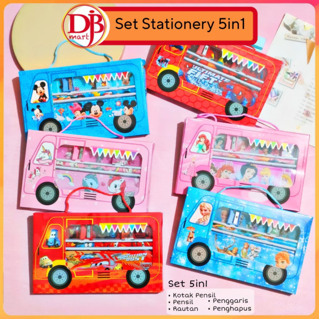 

DJB - Peralatan Alat Tulis Sekolah Anak 7in1 Free Tas Stationery Set Karakter Lucu