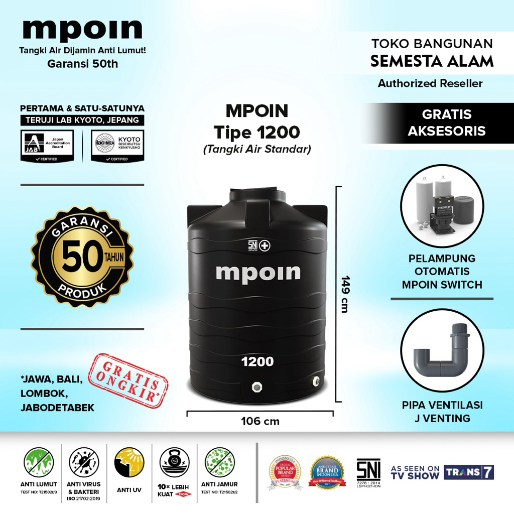 Toren/Tandon/Tangki Air MPOIN PLUS 1200 1600 2400 3600 5500 Wave Series