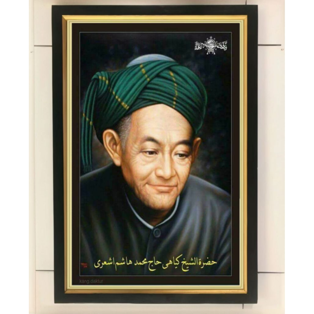 hiasan dinding lukisan cetak KH Hasyim Asy'ari plus bingkai ukuran 65*45