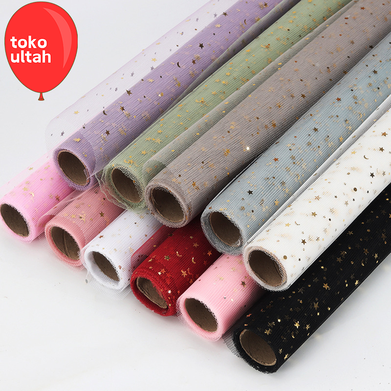 

50x50cm Kain Tile Bulan Bintang untuk Wrap / Wrapping Buket Bunga Flower Mesh / Jaring Motif