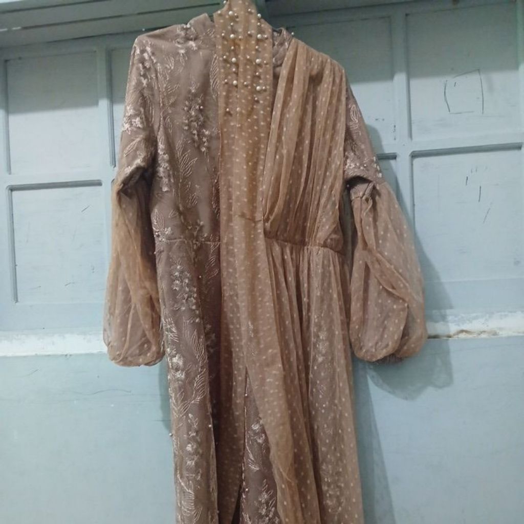 PL Gamis Brokat Coklat