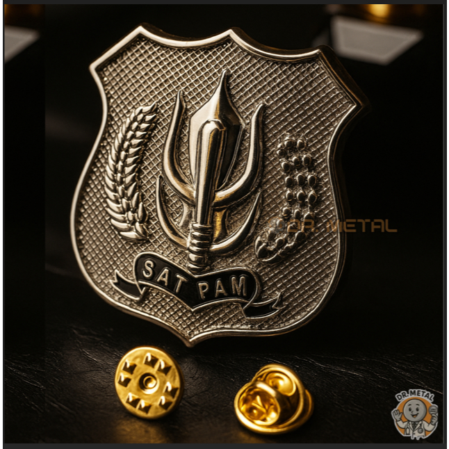 Pin Kewenangan Satpam Lencana Logo Kewenangan Material Zinc Alloy Anti Karat Premium Quality