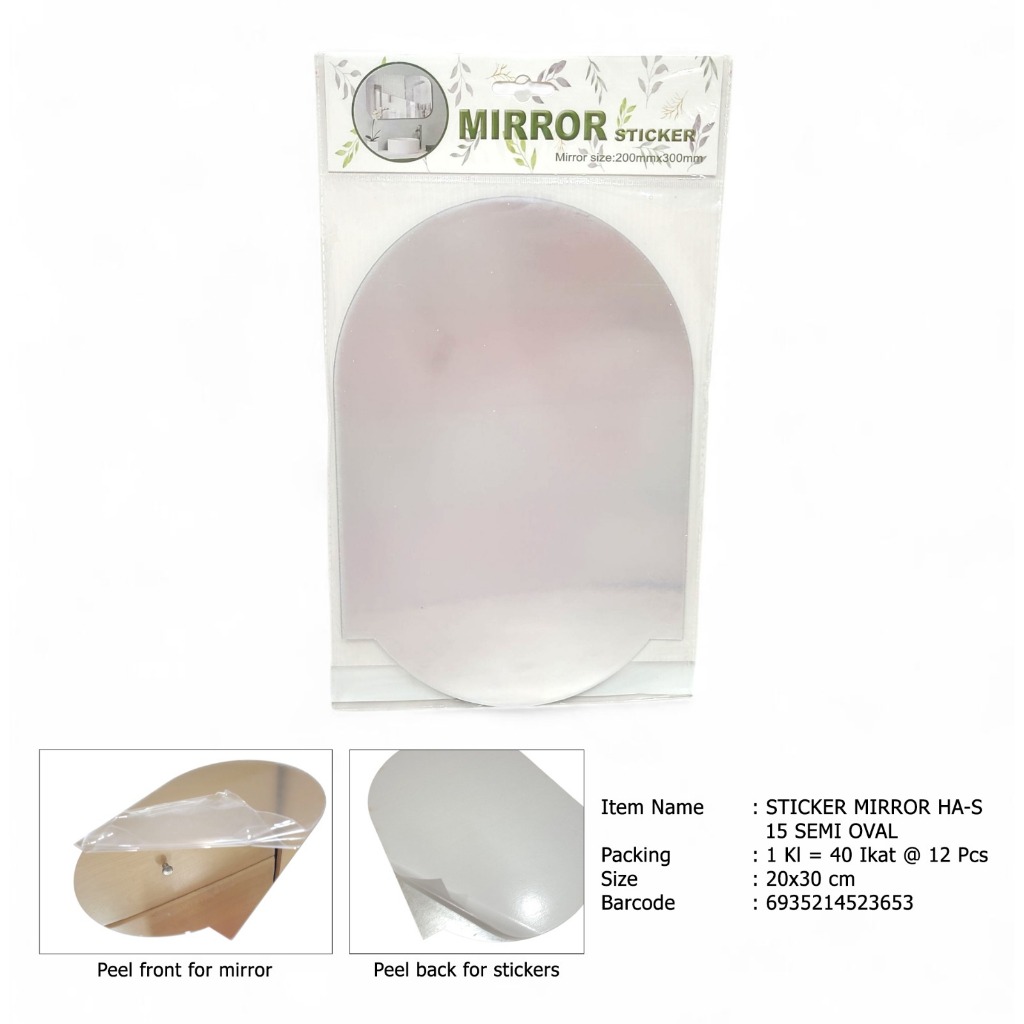 

sticker cermin anti pecah import ukuran kecil ( 20x30) atau besar ( 30 x 40 cm) bentuk oval / persegi ada 5 bentuk