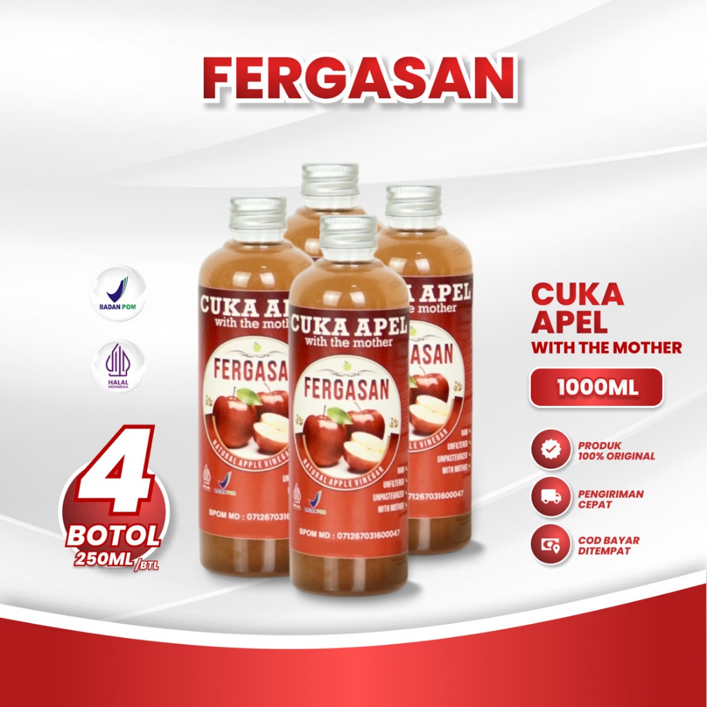 

FERGASAN Cuka Apel With Mother 250 Ml Paket 4 Botol / Cuka Apel Fergasan 100% Original