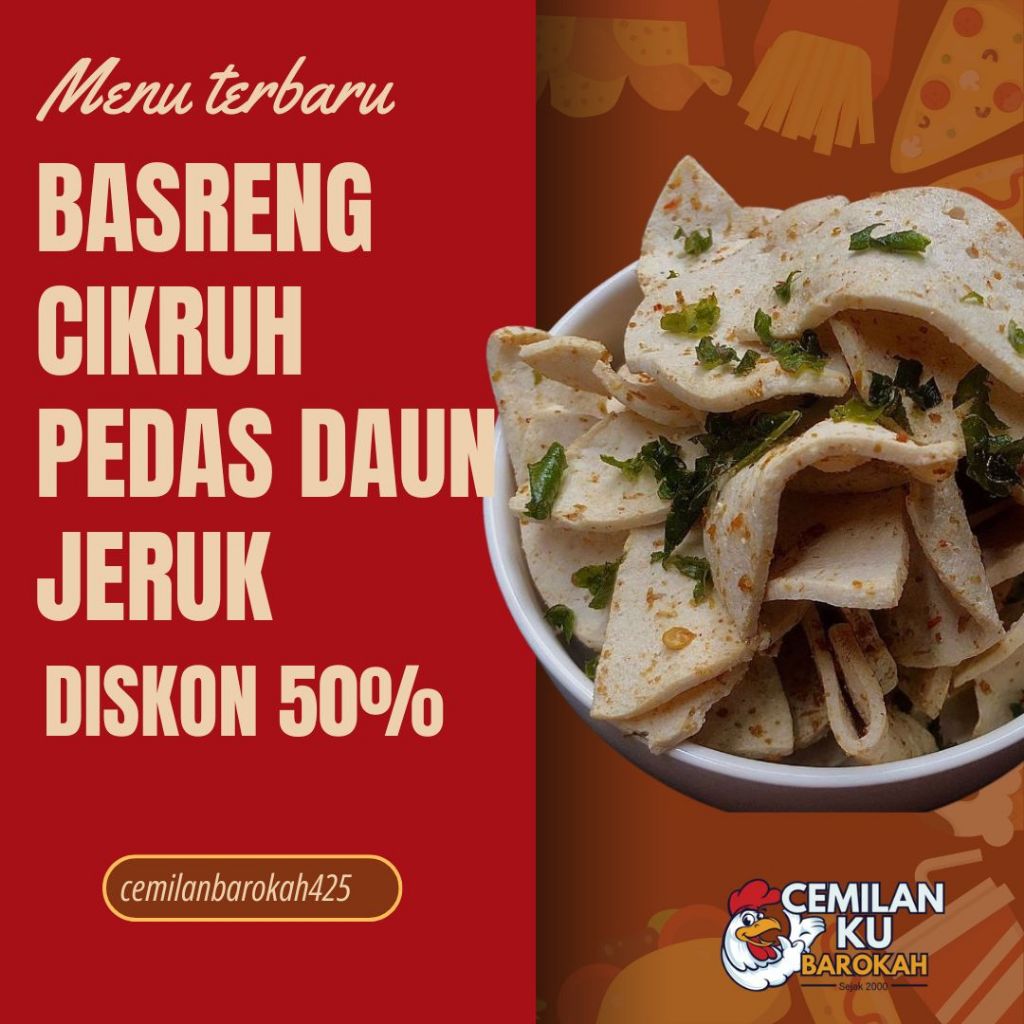 

Basreng Cikruh Legend 500GR/250GR/ 185 GR Pedas Daun Jeruk Gurih Renyah Asli Bandung Camilan Rumah