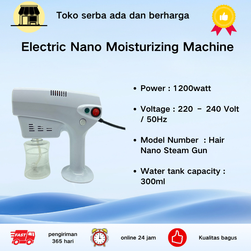 g_Nano Spray Steam Gun Portable 1200W 300ml Hair Spa Facial Steam Machine Perawatan Rambut Rusak Smo