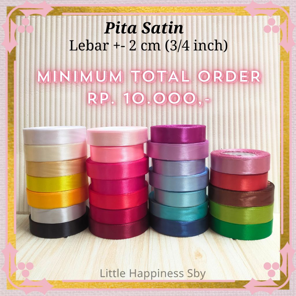 (MINIMUM TOTAL ORDER Rp.10rb) Murah! (Ecer meteran) Pita satin ribbon 2cm 3/4inch buket bunga jepit 