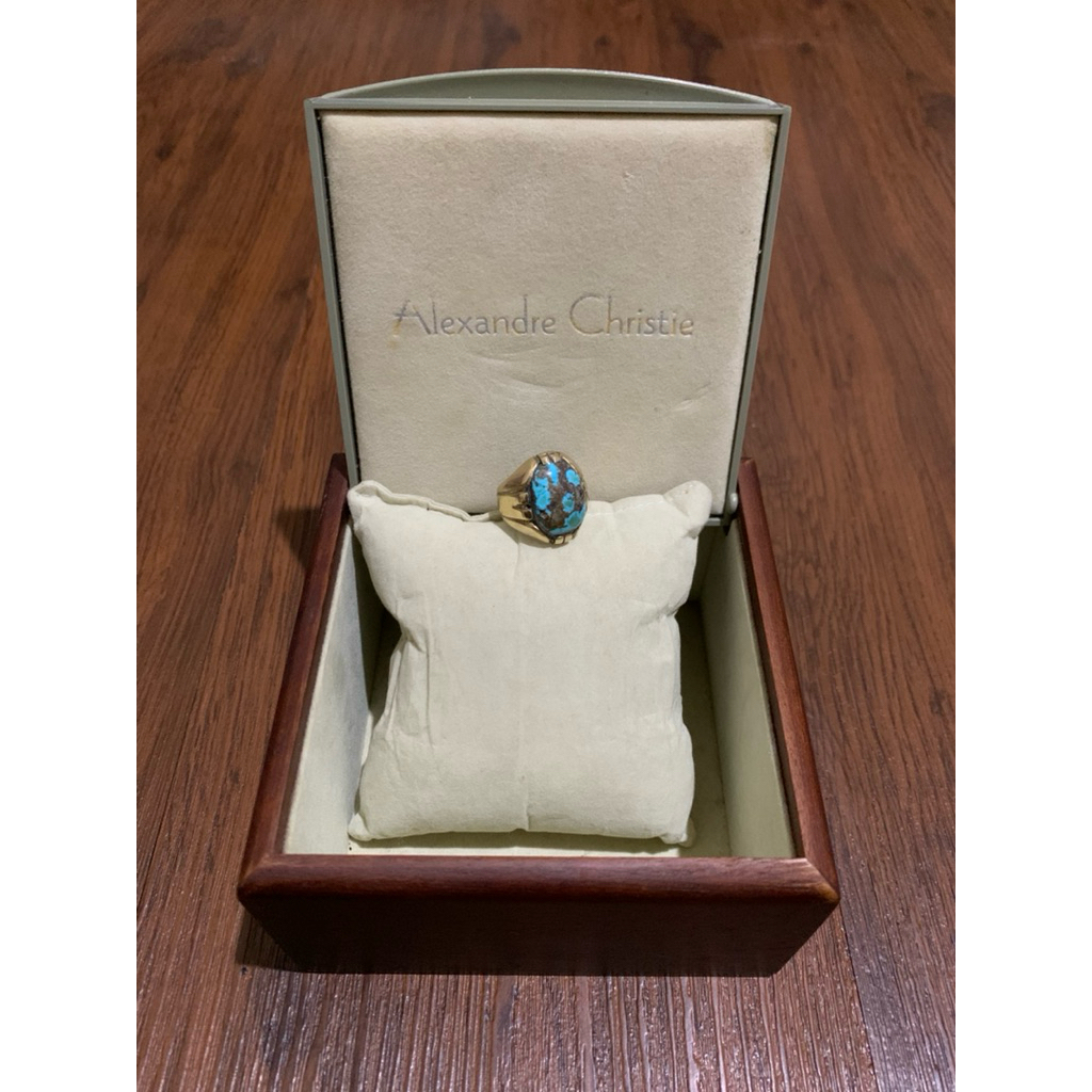 Batu pirus Persia tua bin lawas motif sakral ring Kuningan sari jadul , UK. Ring 17