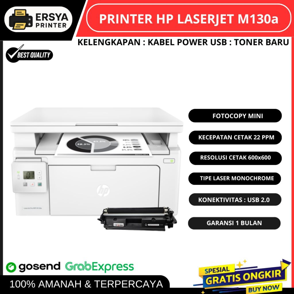 Printer HP Laserjet M130A Printer Fotocopy Mini - Printer Hitam Putih