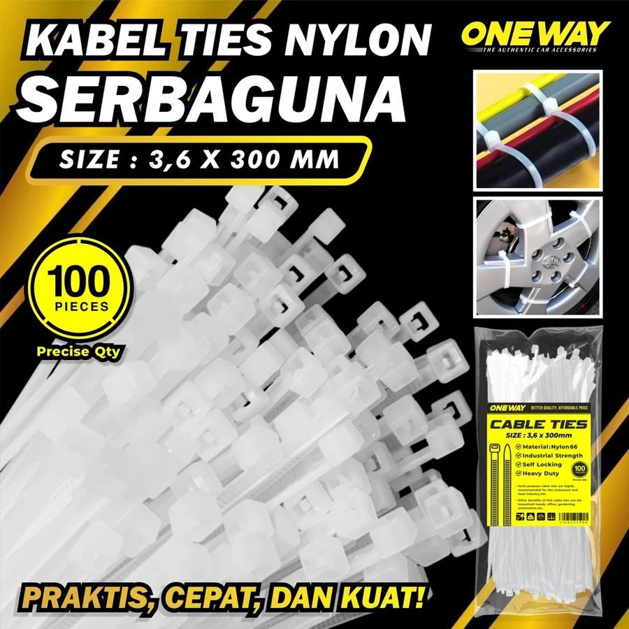

Kabel Ties Nylon Ukuran 3,6 x 300 mm High Quality Warna Hitam Putih Serbaguna isi 100 pcs