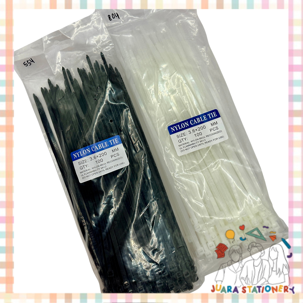 Cable Ties 3.6x200 Nylon 100 pcs  / Ripet 3.6 x 100 Cable Ties Hitam Cable Ties Putih Klem Kabel