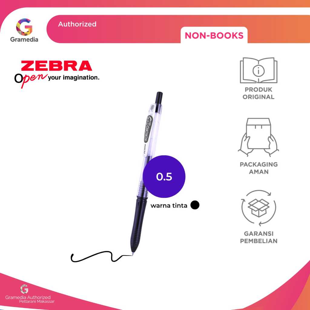 

Gramedia Pettarani - Zebra - Pulpen Gel Kokoro 0.5 mm Warna Hitam 1 Pcs