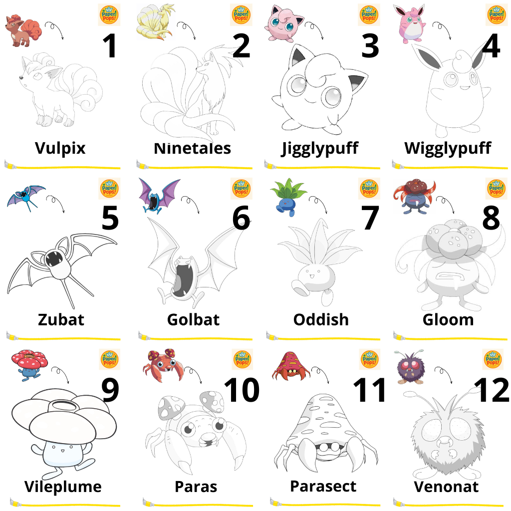 

[PaperPops!] Lembar Kertas Mewarnai anak-anak Tema Pokemon Gen 1 Part 2