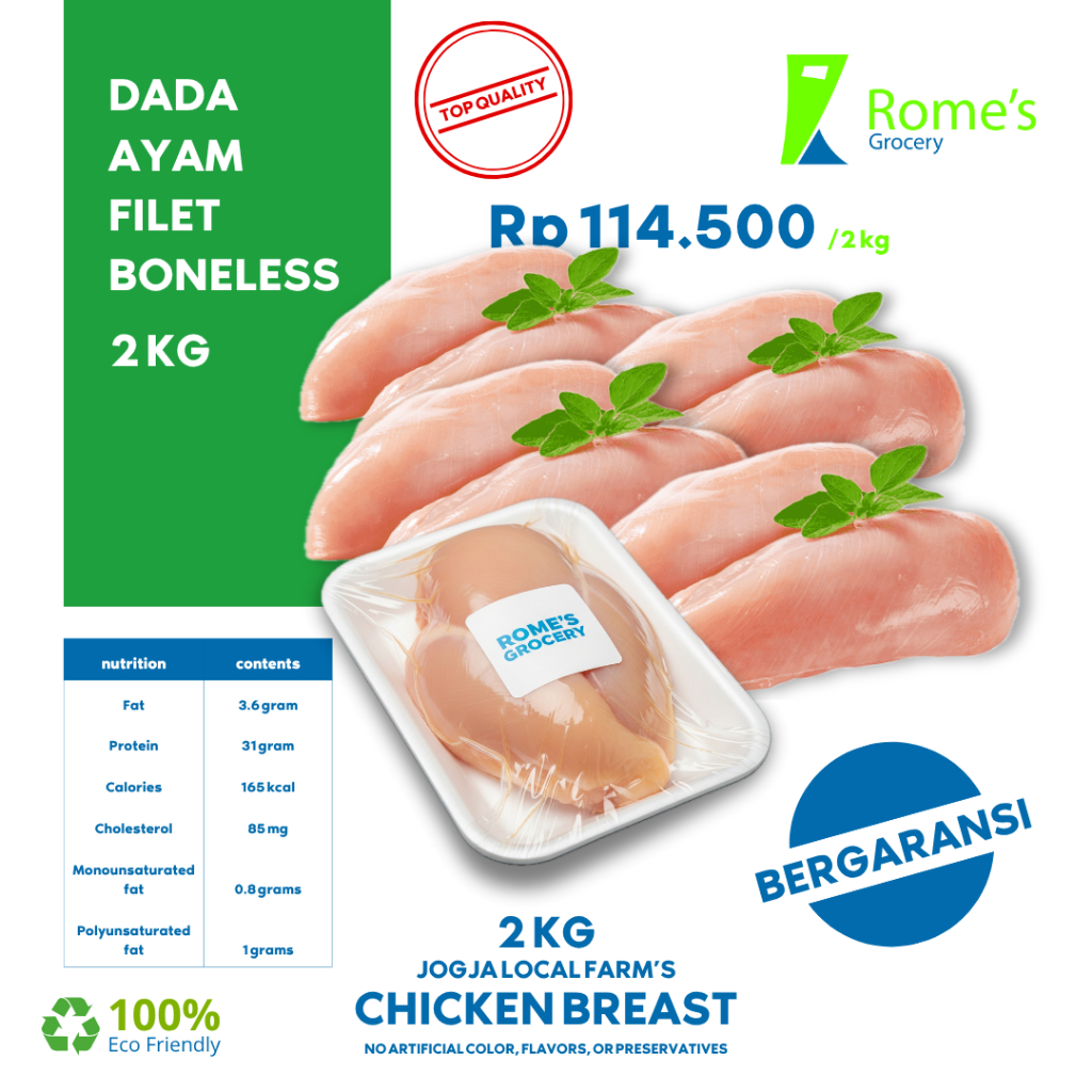 

Dada Ayam Filet Boneless | 2 Kg | Fresh 100% | Bergaransi | Rome's Grocery