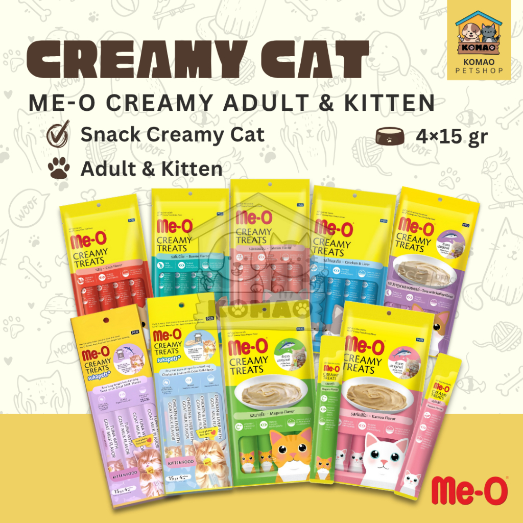 MEO CREAMY 4×15GR - Makanan Basah Snack Kucing Adult & Kitten 4×15gr (Isi 4 pcs)