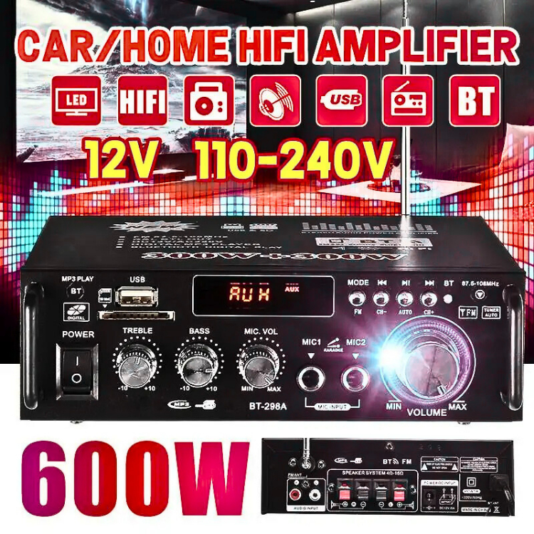 RAJA TaffSTUDIO Amplifier Bluetooth Speaker salon Audio mobil Karaoke rumahan FM 600W - AV-298BT