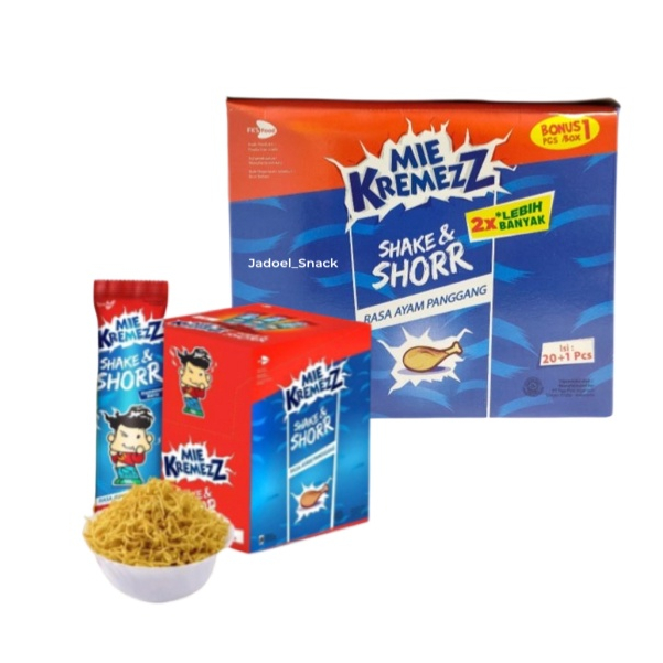 

Mie Kremezz Shorr Rasa Ayam Panggang isi 20 Bungkus | Snack Mie Kering Renyah Gurih by Jadoel_Snack
