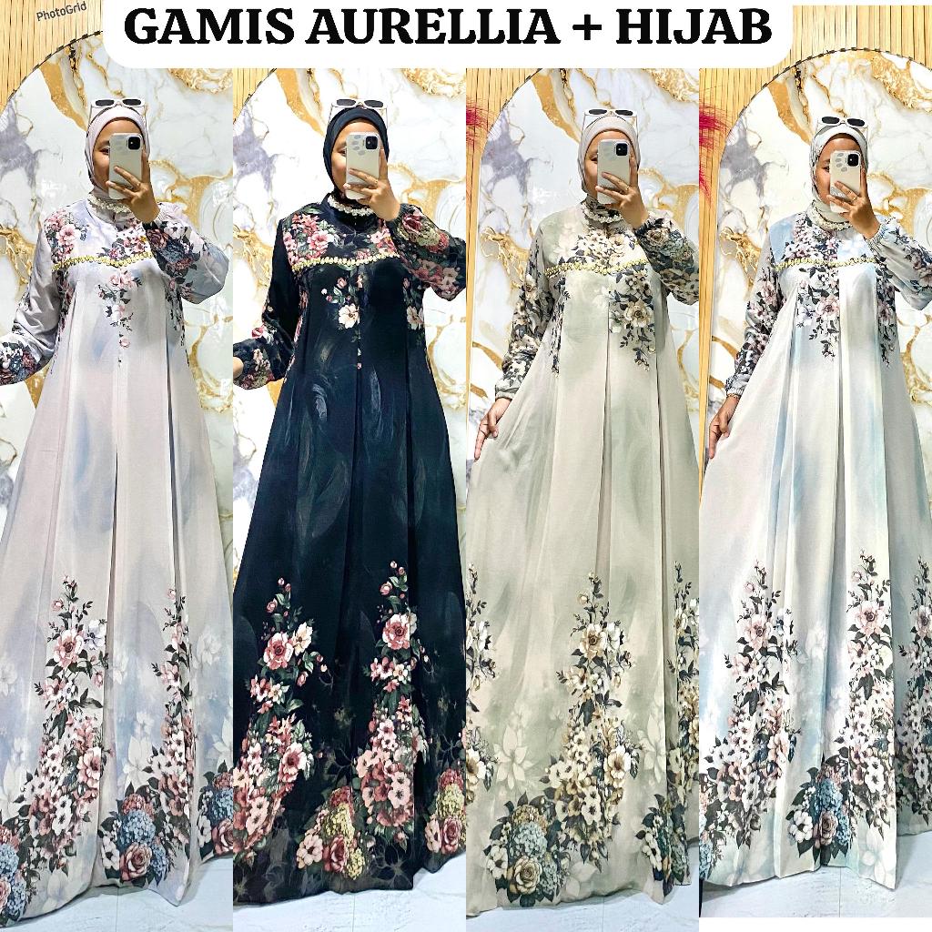 GAMIS AURELLIA + HIJAB BAJU PESTA WANITA MEWAH GLAMOUR DRESS CANTIK TERBARU MODEL PREMIUM KEKINIAN