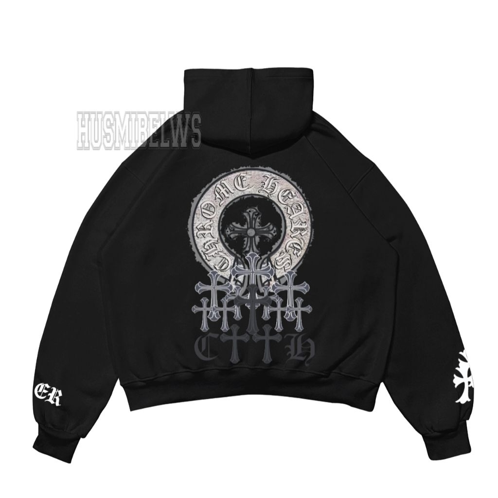 Hoodie boxy jaket ch v3 chrome hearts bahan cotton fleece adem || HUSMIBELWS
