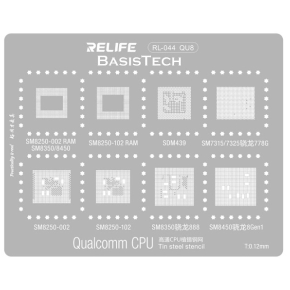Stencil Cetakan ic BGA RELIFE RL-044 QU8 - SM8250-002 RAM - SM8350 - SM8450 - SM8250-102 RAM - SDM43