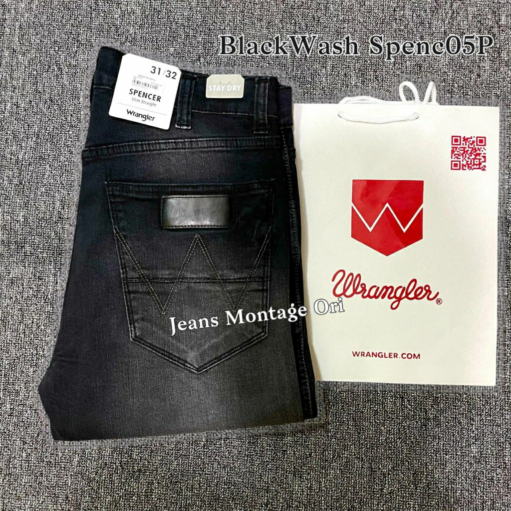 Celana Wrangler Spenc & Vegas Slimfit Stretch Celana Jeans Panjang Pria Hitam Abu BlackWash High Qua