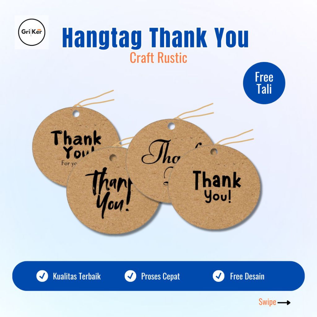 

Hang tag/Price tag/Label baju Thank you craft paper CUSTOM
