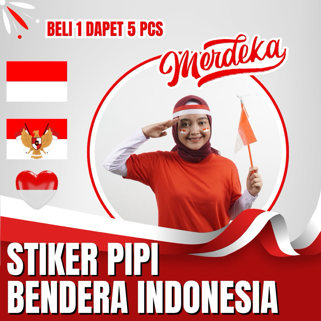 

ISI 5 PCS Tempelan Pipi Bendera - Sticker Pipi Merah Putih - indonesia 17 agustus