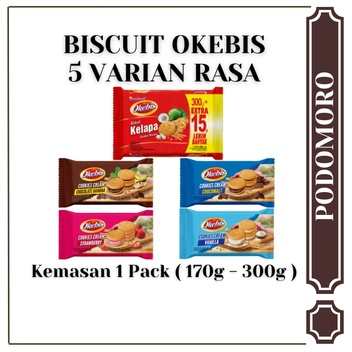 

Biskuit Kelapa 315g / Biskuit Cookies Cream 4 Varian Rasa Okebis - 1 Pack 170g