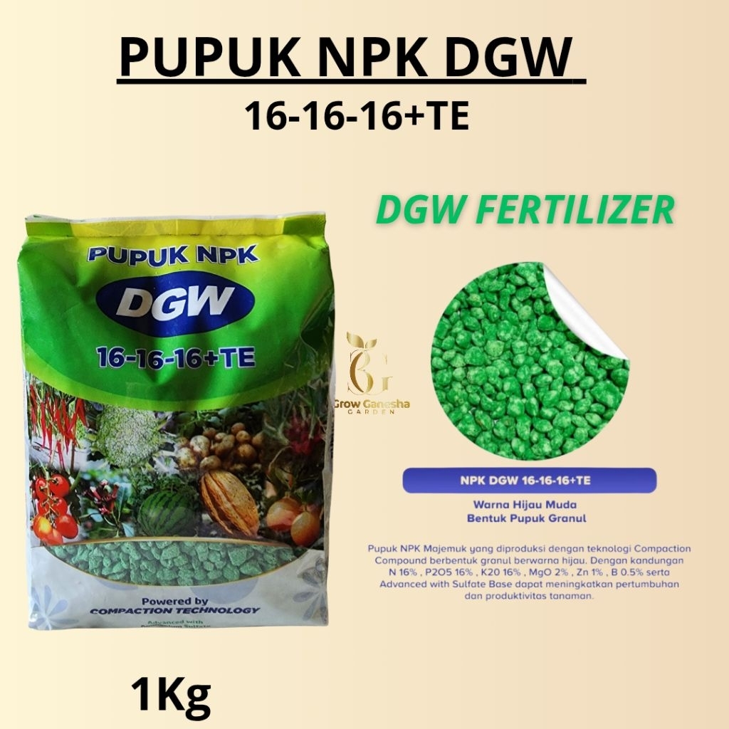PUPUK NPK DGW COMPACTION || PUPUK NPK DGW 16-16-16+TE || PUPUK NPK DGW HIJAU || 1 KG