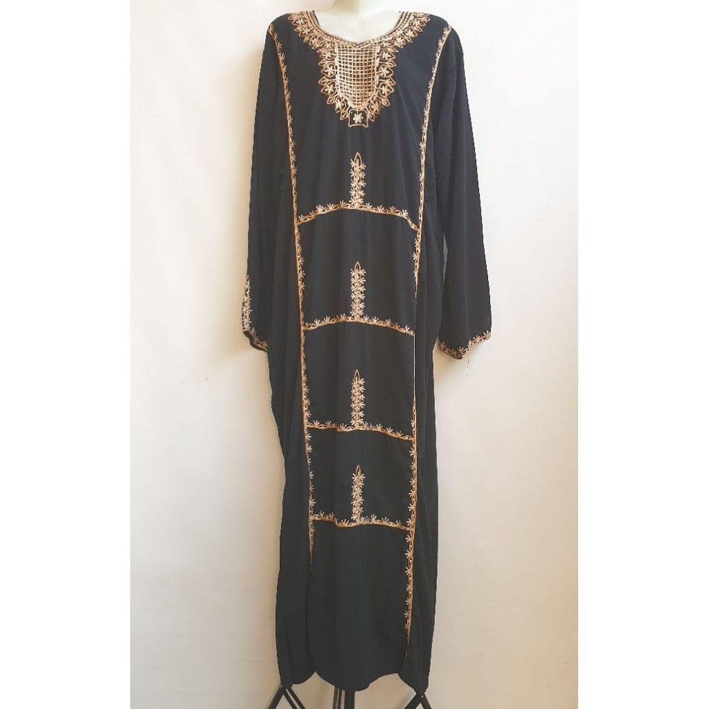 Abaya Araban Asli Arab Saudi Long Dress Gamis Wanita Hitam Bordir Etnik Emas Like New Preloved PL Pr
