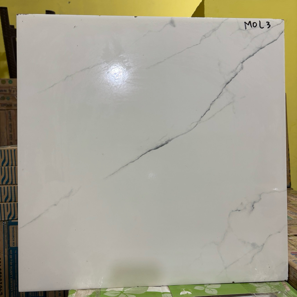 Keramik Lantai 50x50 // Putih Corak // Monstera White