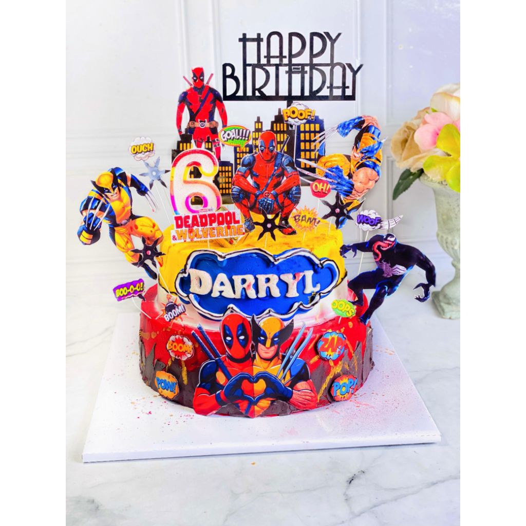 

kue ulang tahun anak birthday Deadpool x Wolverine topper cake