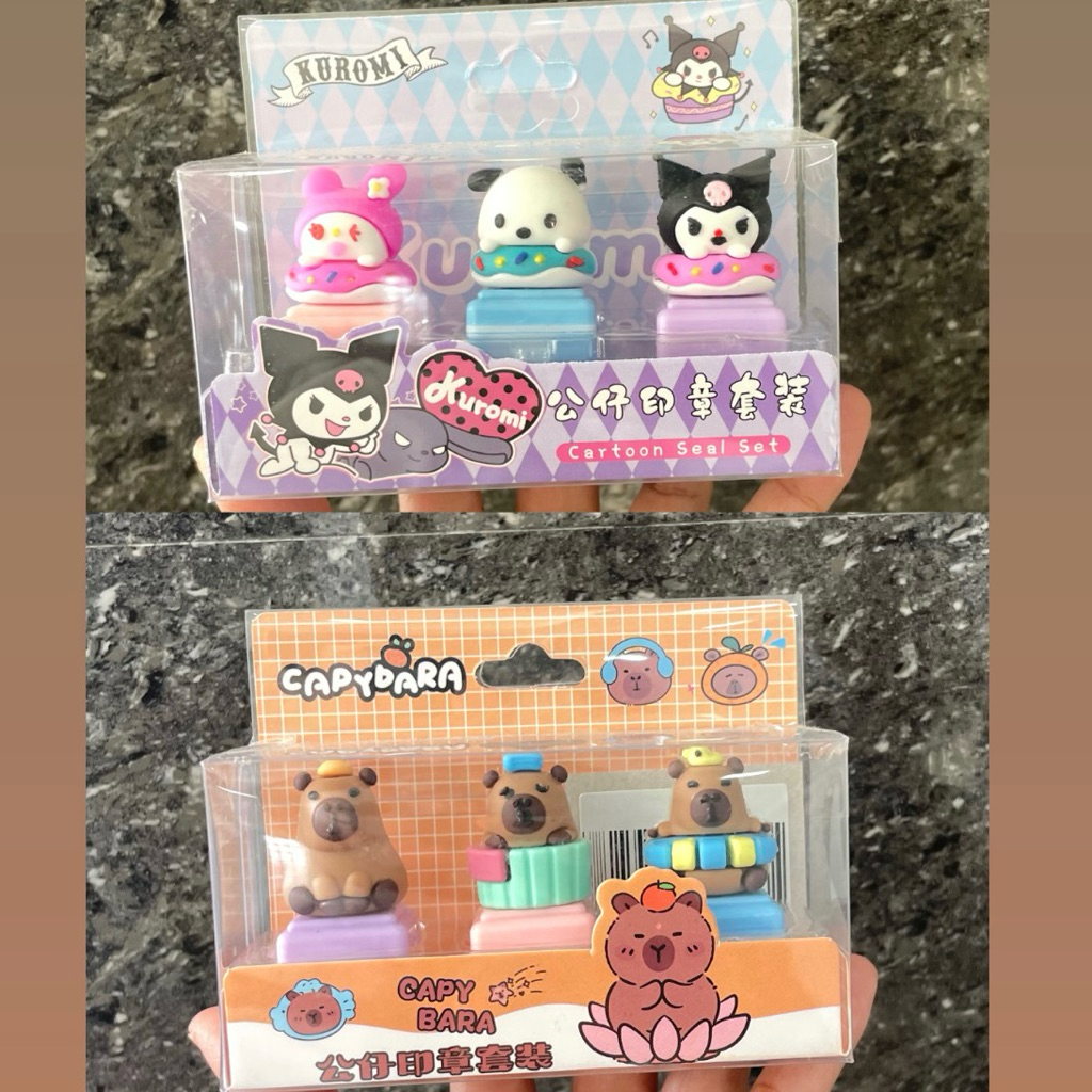 

SET STEMPEL ANAK ISI 3 PCS | STEMPEL CAPYBARA KUROMI MY MELODY | MAINAN STEMPEL ANAK