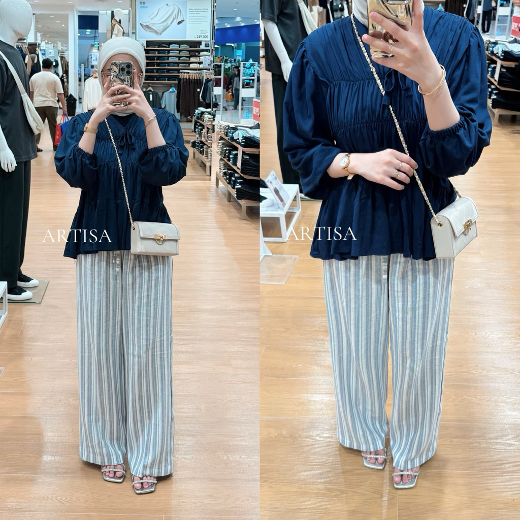 ARTISA - Linen stripe pants - everyday pants - kulot stripe wanita - stripe pants