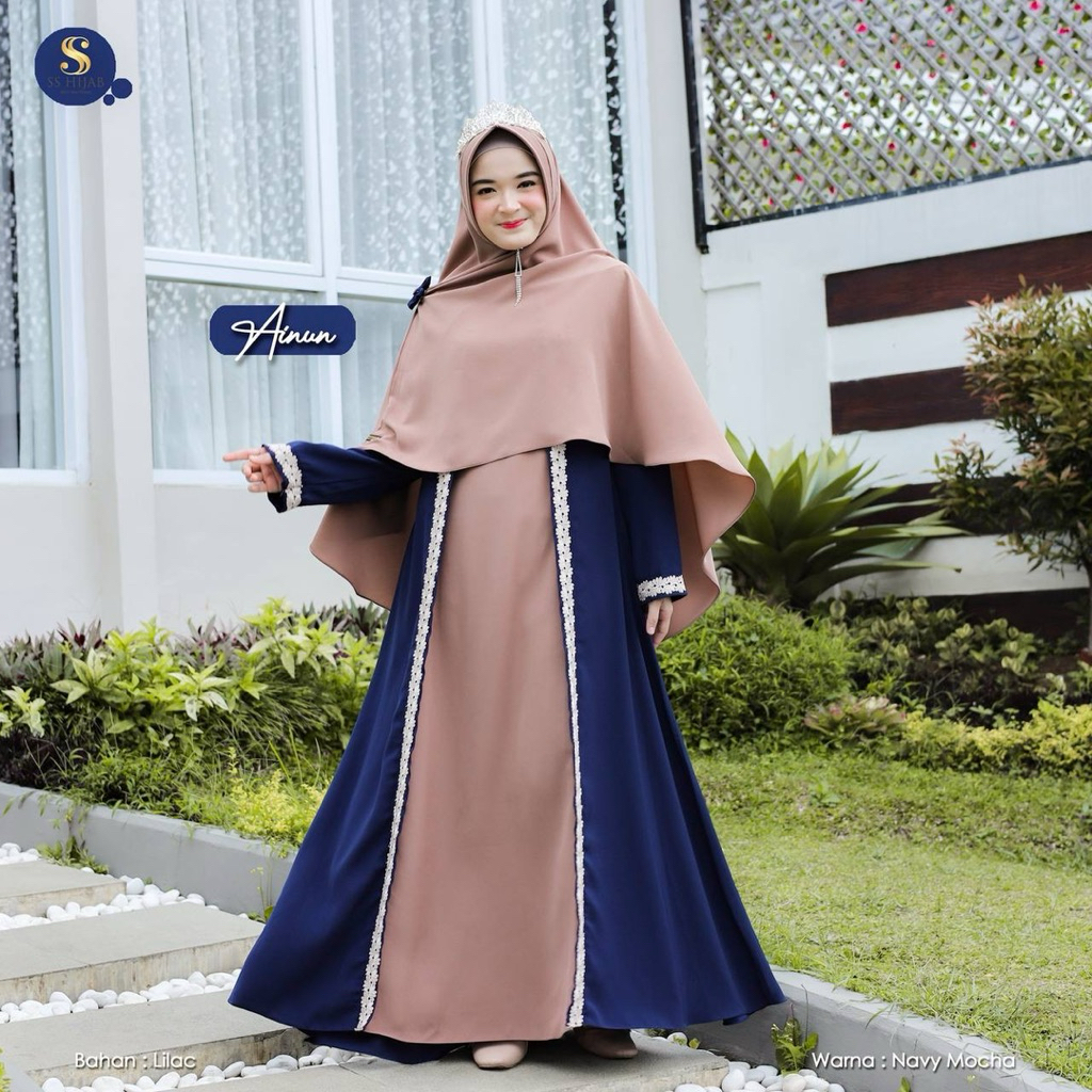 READY SIAP KIRIM AINUN GAMIS SET KHIMAR JUMBO ORI BY SS HIJAB