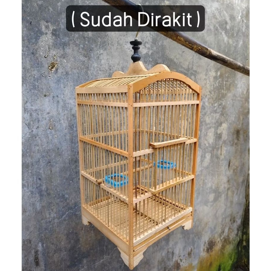 Sangkar Burung Kecil Full Kayu Mahoni Model Replika Fullset Sudah Dirakit