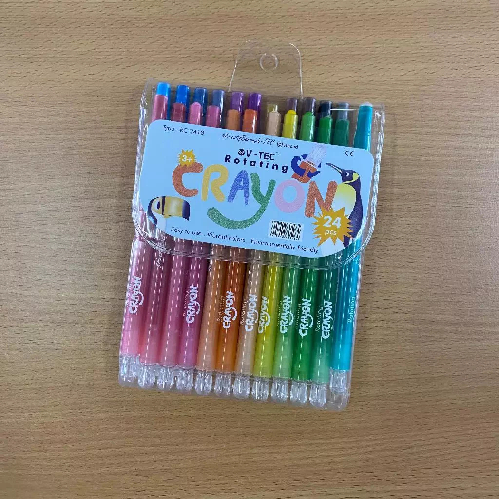 

V-TEC Rotating Crayon RC-2418/24W Color (LONG) / Krayon Putar Ulir Vtec Oil Pastel Colour