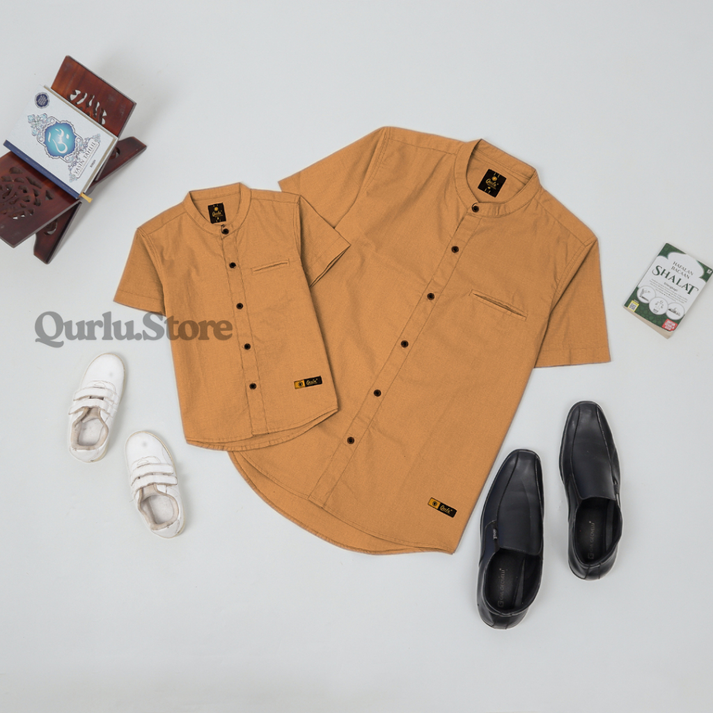 Qurlu - Kemeja Koko Dewasa/Anak warna COKLAT MILO (baju couple ayah dan anak laki-laki) Baju Koko Pr